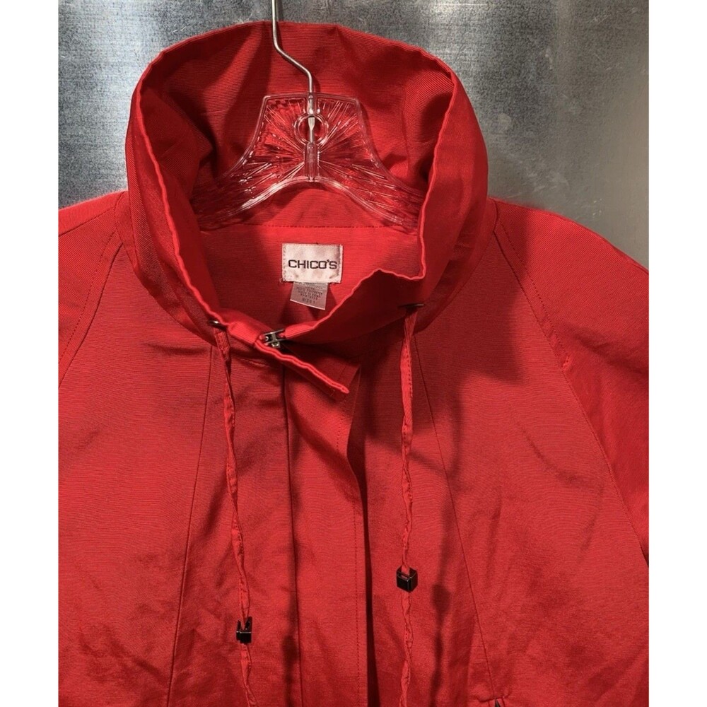 Jacket Chicos Cotton Blend Full Zip Drawstring Collar Lined Red Pockets - Size 1